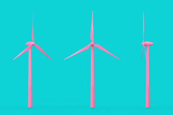 Pink Wind Turbine Windmolen Duotone Style Een Blauwe Achtergrond Rendering — Stockfoto