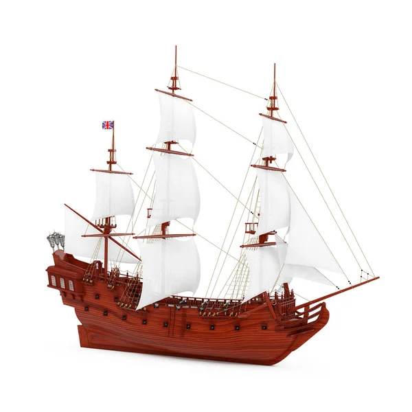 Beyaz Arka Planda Kırmızı Tahta Vintage Yelkenli Gemi Caravel Korsan — Stok fotoğraf