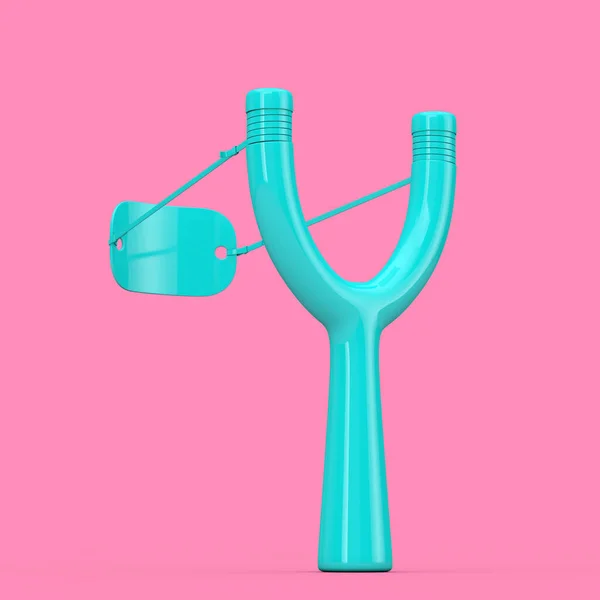 Fara Trä Blå Slingshot Toy Weapon Duotone Style Rosa Bakgrund — Stockfoto