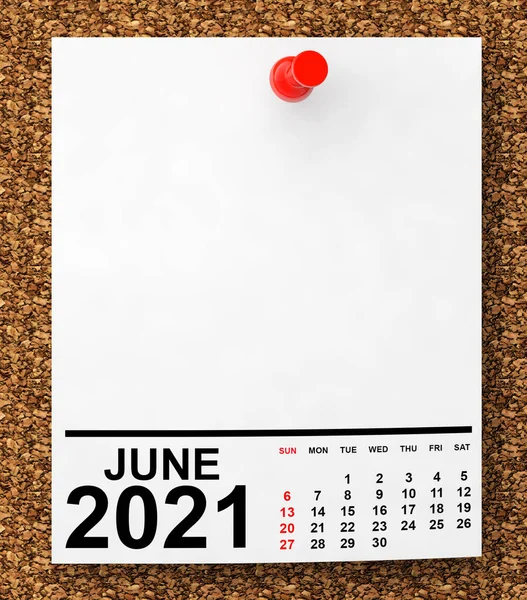 2021年6月的日历 空白便笺 有空白处为您的文字 3D渲染 — 图库照片