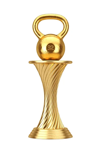 Концепція Fitness Award Golden Award Trophy Dumbbell Weight White Background — стокове фото
