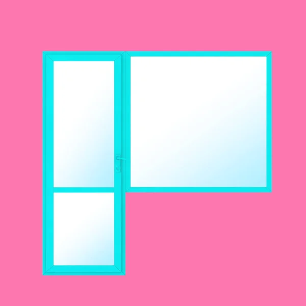 플라스틱 Pvc Balcony Door Window Duotone Style Pink Background 렌더링 — 스톡 사진