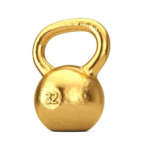 Conceito Fitness Dumbbell Dourado Peso Sobre Fundo Branco Renderização — Fotografia de Stock