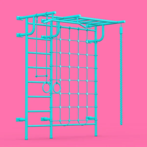 Blue Sports Playground Wall Bars Children Duotone Style Pink Background — Stock fotografie