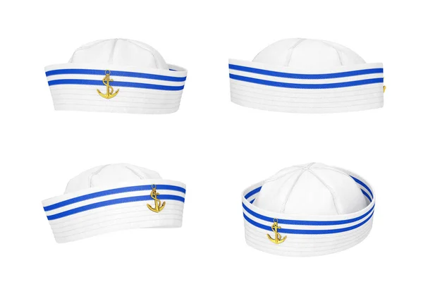 Marine Sailor Hat Złotym Godłem Kotwicy Białym Tle Renderowanie — Zdjęcie stockowe
