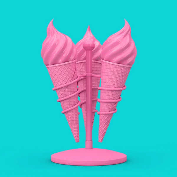 Pink Soft Serve Ice Cream Waffle Crispy Ice Cream Kegels — Stockfoto