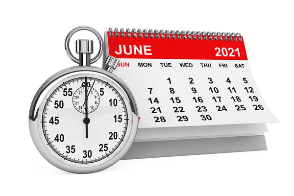 2021 Year June Calendar Stopwatch White Background Rendering — Stock Photo, Image