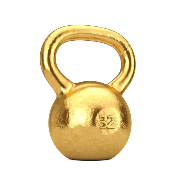 Conceito Fitness Dumbbell Dourado Peso Sobre Fundo Branco Renderização — Fotografia de Stock