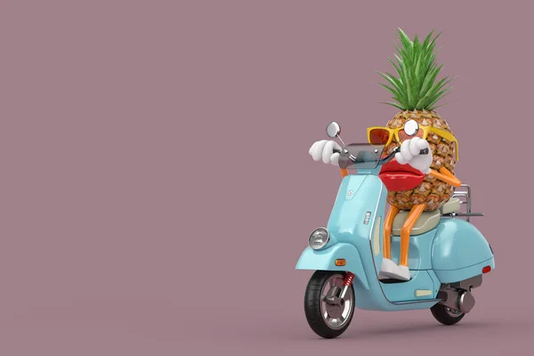 Fun Cartoon Fashion Hipster Cut Pineapple Персонаж Персонаж Талисман Езда — стоковое фото