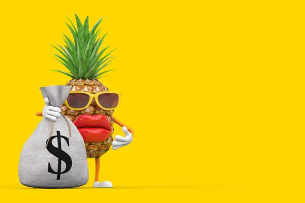 Fun Cartoon Fashion Hipster Cut Pineapple Person Mascote Personagem Com — Fotografia de Stock