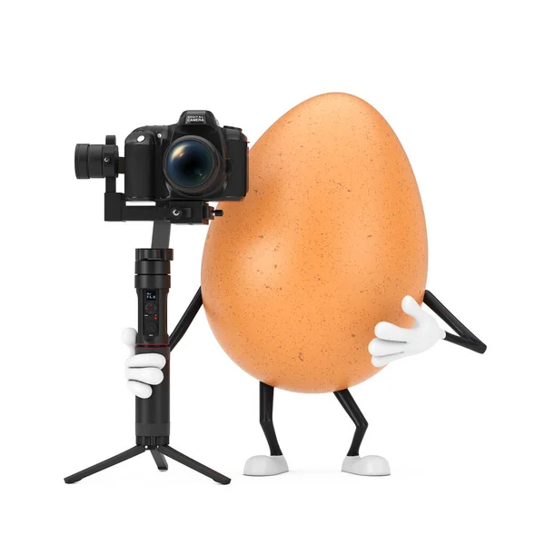 Brown Chicken Egg Person Character Mascot Dslr Video Camera Gimbal — Stock Photo, Image