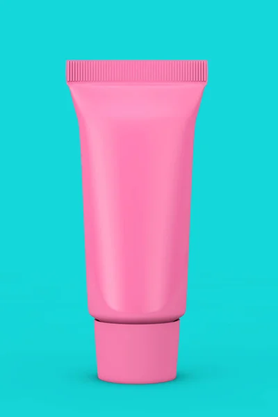 Pink Blank Cosmetic Cream Tube Duotone Style Sfondo Blu Rendering — Foto Stock