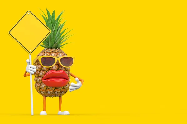 Fun Cartoon Fashion Hipster Cut Ananas Personnage Mascotte Route Jaune — Photo