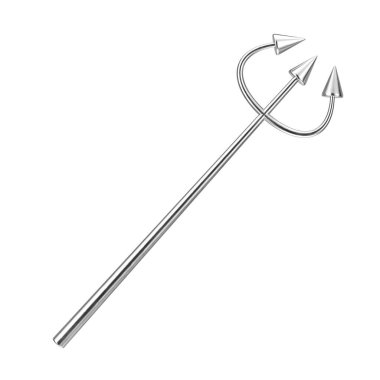 Gümüş Şeytan Cadılar Bayramı Üç Çatallı Kutlama Günü ya da beyaz arka planda Pitchfork. 3d Hazırlama