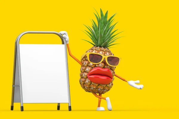 Fun Cartoon Fashion Hipster Cut Ananas Personnage Mascotte Avec Blanc — Photo