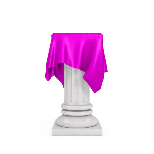 Witte Presentatie Zuil Sokkel Met Roze Zijden Doek Een Witte — Stockfoto