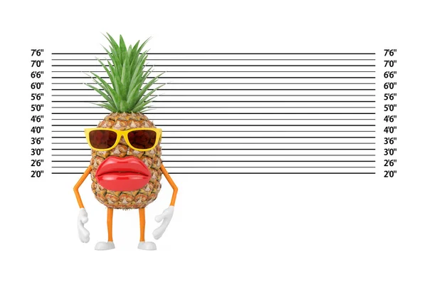 Fun Cartoon Fashion Hipster Cut Maskotka Postaci Ananasa Przed Policyjnego — Zdjęcie stockowe