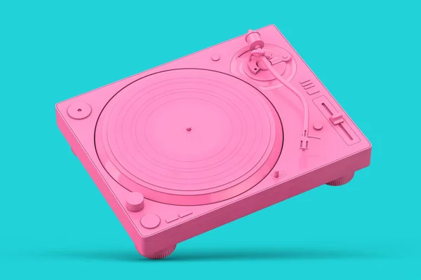 Pink Professional Turntable Vinyl Records Player Duotone Style Blue Background — 图库照片