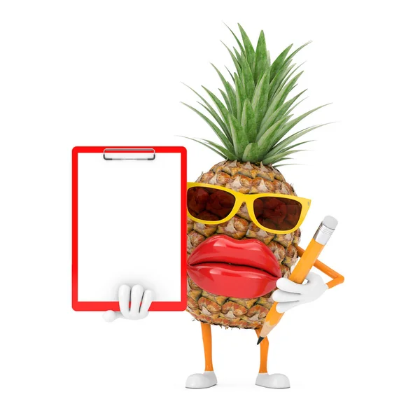 Fun Cartoon Fashion Hipster Cut Osoba Ananas Postać Maskotka Czerwonym — Zdjęcie stockowe
