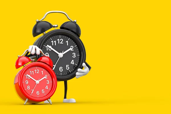 Sarı Arka Planda Kırmızı Alarm Saati Olan Çalar Saat Karakteri — Stok fotoğraf