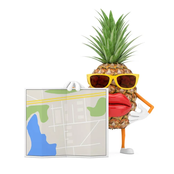 Fun Cartoon Fashion Hipster Cut Ananas Persoon Karakter Mascotte Met — Stockfoto