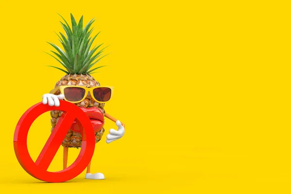 Mascotte Fun Cartoon Fashion Hipster Cut Ananas Personnage Avec Interdiction — Photo