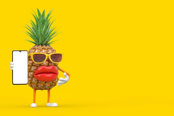 Fun Cartoon Fashion Hipster Cut Ananas Personnage Mascotte Téléphone Portable — Photo