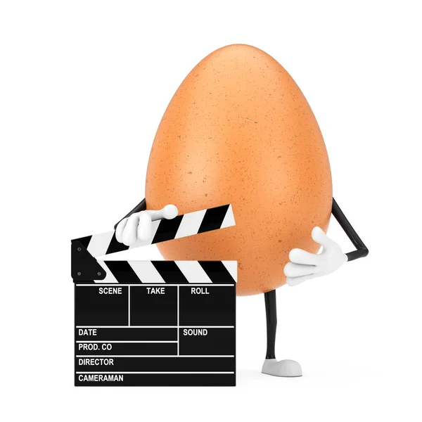 Brown Chicken Egg Person Character Mascot Dengan Movie Clapper Board — Stok Foto