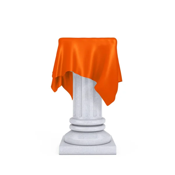 Witte Presentatie Zuil Sokkel Met Oranje Zijden Doek Een Witte — Stockfoto