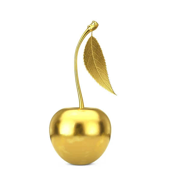 Golden Cherry Fruit Met Blad Een Witte Achtergrond Rendering — Stockfoto