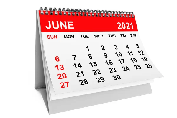 2021 Año Junio Calendario Sobre Fondo Blanco Renderizado —  Fotos de Stock