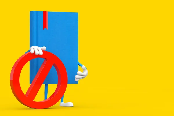 Mascote Personagem Pessoa Livro Azul Com Proibição Vermelha Sinal Proibido — Fotografia de Stock