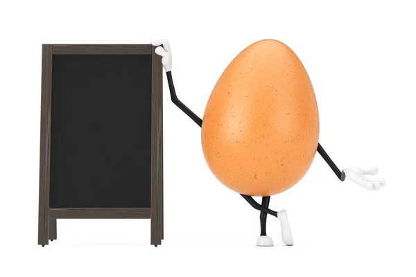 Brown Chicken Egg Person Character Mascot Blank Wooden Menu Blackboards — Stock Photo, Image