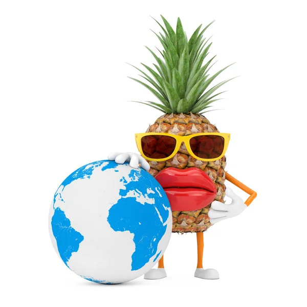 Fun Cartoon Fashion Hipster Cut Ananas Persoon Karakter Mascotte Met — Stockfoto