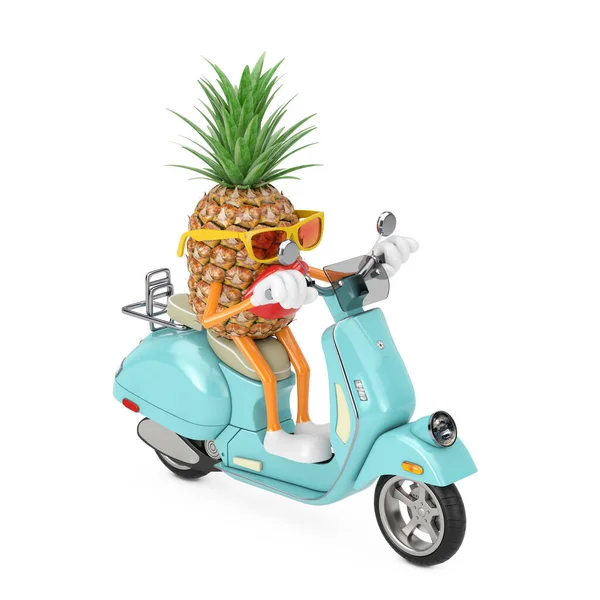 Fun Cartoon Fashion Hipster Cut Pineapple Pessoa Personagem Mascote Equitação — Fotografia de Stock