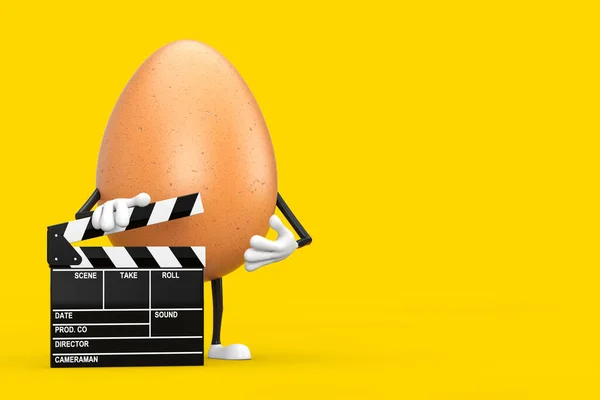 Brown Chicken Egg Person Maskotka Postaci Filmu Clapper Board Żółtym — Zdjęcie stockowe