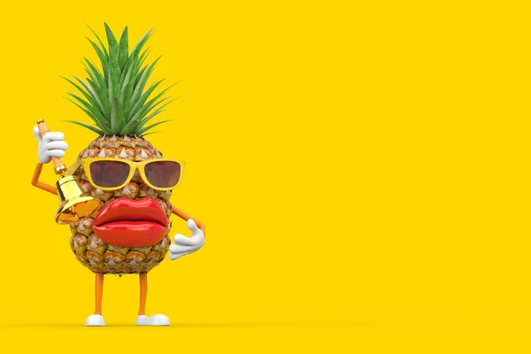 Fun Cartoon Fashion Hipster Cut Ananas Personnage Mascotte Avec Vintage — Photo