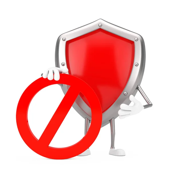 Red Metal Protection Shield Person Character Mascot Red Prohibition Forbidden — Stock Photo, Image