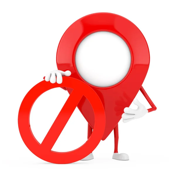 Mapa Pointer Pin Pessoa Personagem Mascote Com Proibição Vermelha Sinal — Fotografia de Stock