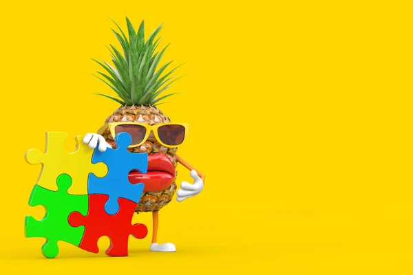 Забавный Мультфильм Модного Хипстерского Хипстера Cut Pineapple Талисман Четырьмя Разноцветными — стоковое фото