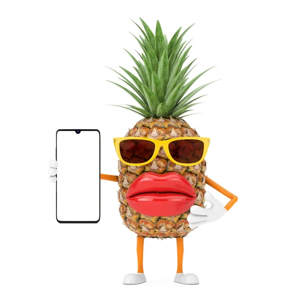 Fun Cartoon Fashion Hipster Cut Pineapple Pessoa Personagem Mascote Telefone — Fotografia de Stock