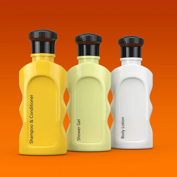 Multicolour Hotel Cosmetic Flaskor Orange Bakgrund Konvertering — Stockfoto
