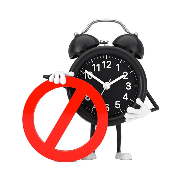 Alarm Clock Person Character Mascot Red Prohibition Forbidden Sign White — Stock Photo, Image