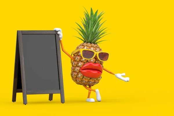 Fun Cartoon Fashion Hipster Cut Ananas Personnage Mascotte Avec Des — Photo