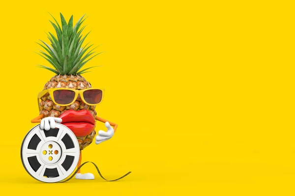 Fun Cartoon Fashion Hipster Cut Ananas Personnage Mascotte Avec Bobine — Photo