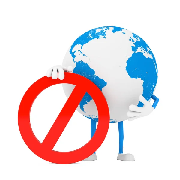 Earth Globe Person Character Mascot Red Prohibition Forbidden Sign White — 스톡 사진