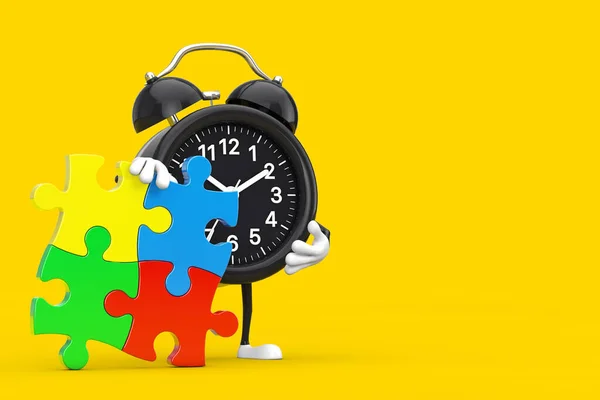 Alarm Clock Person Character Mascot Four Pieces Colorful Jigsaw Puzzle — Stock Photo, Image