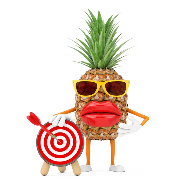 Fun Cartoon Fashion Hipster Cut Pineapple Pessoa Personagem Mascote Com — Fotografia de Stock