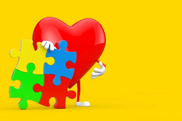 Red Heart Person Character Mascot Four Pieces Colorful Jigsaw Puzzle — Stock Photo, Image