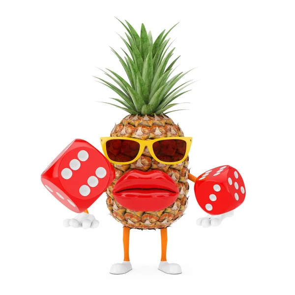 Fun Cartoon Fashion Hipster Cut Maskotka Postaci Ananasa Red Game — Zdjęcie stockowe